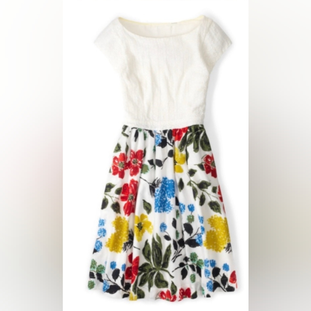 Boden Size 12 ROSALYN DRESS 100% Cotton Cream And Flowers Floral Spring NWOT